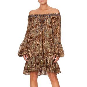 Camilla Mini Dress in Gold and Navy Jewel Print